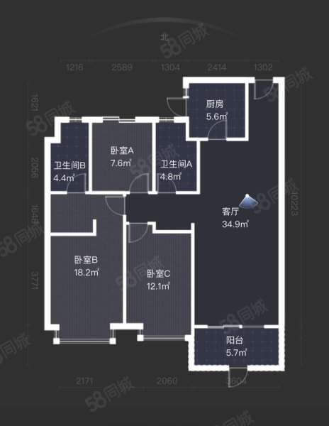 恒大帝景3室2厅2卫121.89㎡南北104万