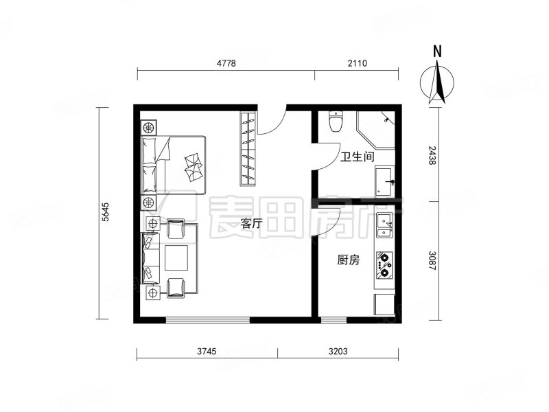 北京华侨城2号院1室1厅1卫57㎡南405万