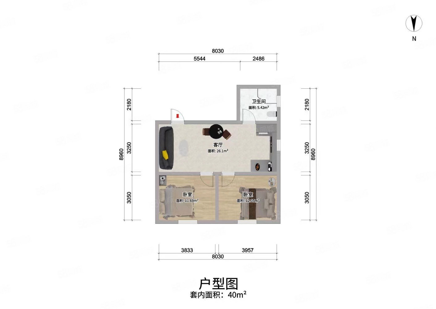 银河大厦2室1厅1卫40㎡南230万