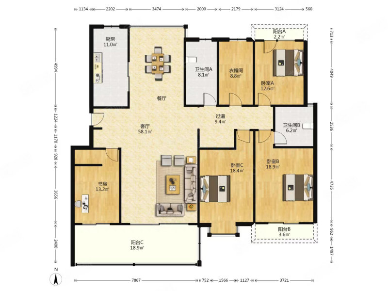 聚馨苑5室2厅2卫213.75㎡南北580万