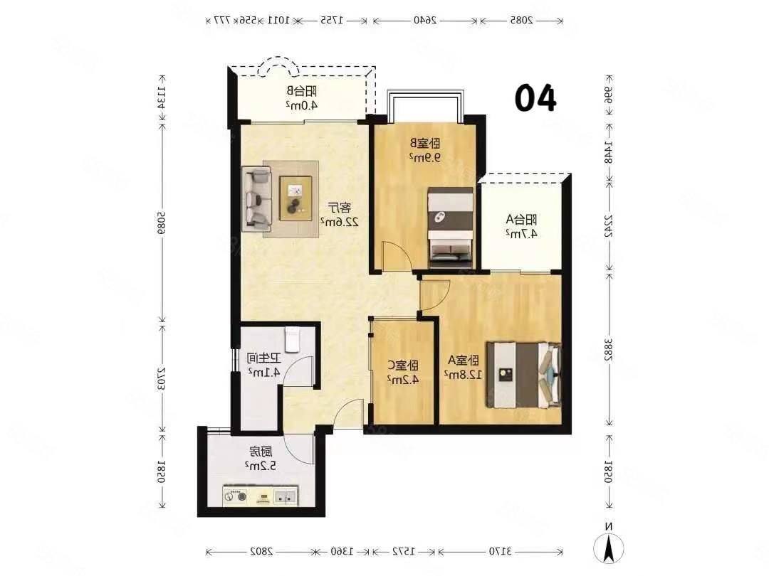 罗马家园2室1厅1卫80㎡南北385万