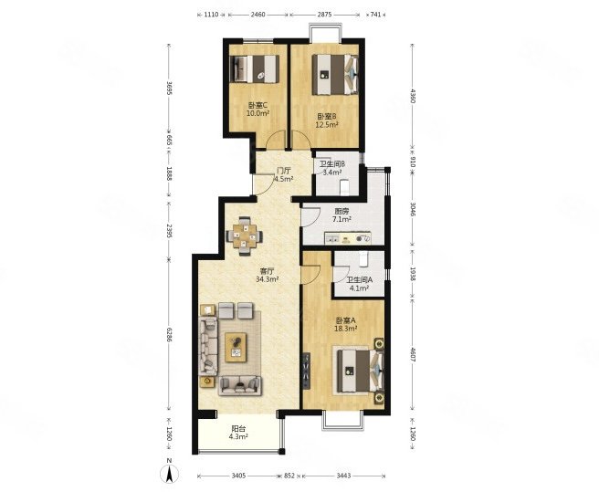 西山楓林(三區(qū))3室2廳2衛(wèi)127.6㎡南北540萬