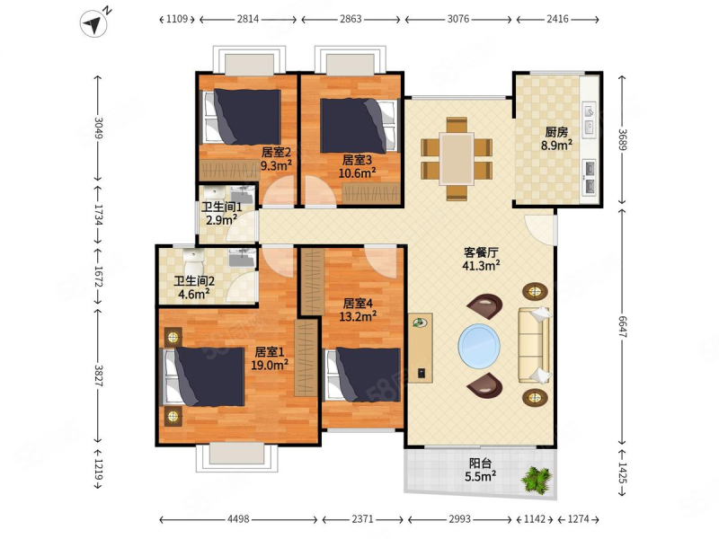 创业一村4室2厅2卫126㎡南北637万