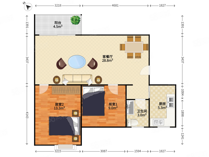 第一金碧花园2室2厅1卫78.42㎡西南295万