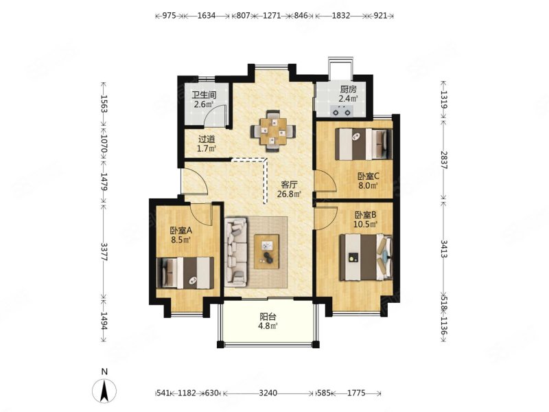 雁鸣山庄3室2厅1卫80.81㎡南195万