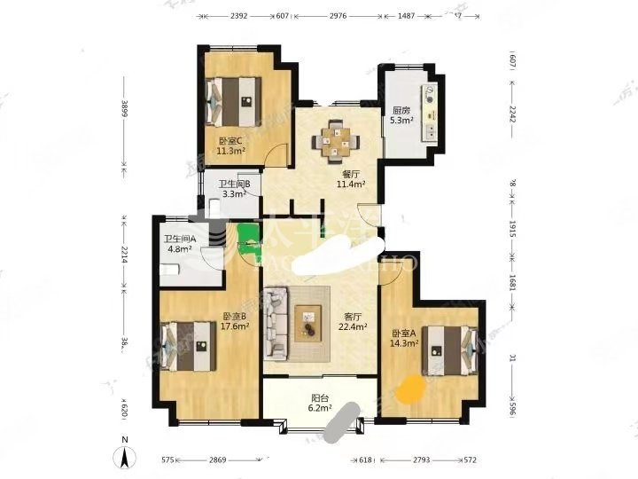 虹桥正荣府3室2厅2卫126.23㎡南650万