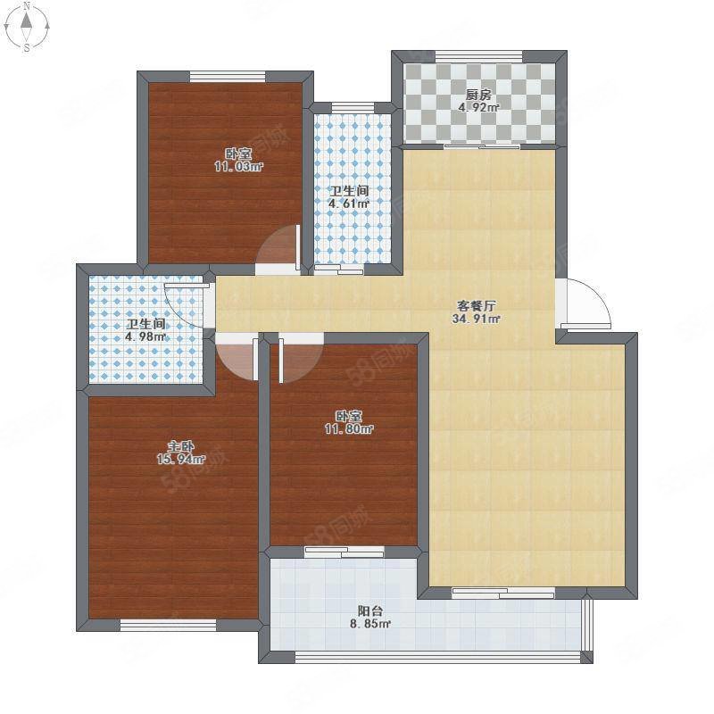 泰豪陇原3室2厅1卫110㎡南北78万