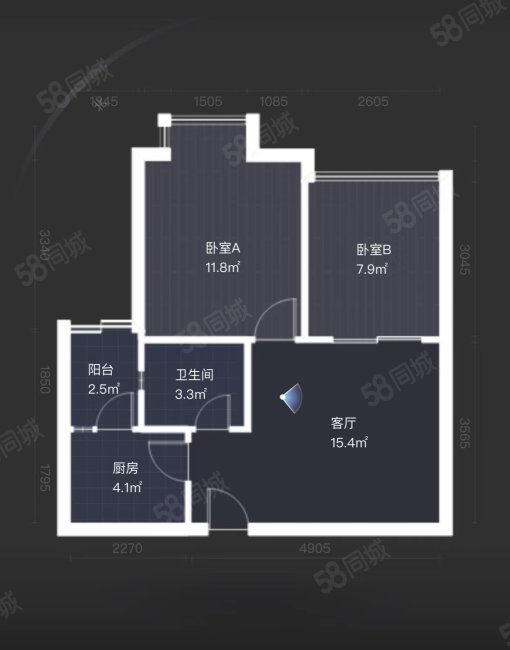 七彩花都B区(2期)2室1厅1卫52.64㎡南56万