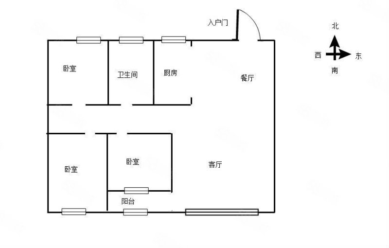 恒易紫园3室2厅1卫115.6㎡南北90万