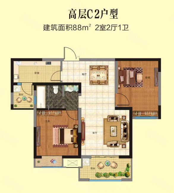 正商家河家华庭一号院2室2厅1卫88.89㎡南北108万