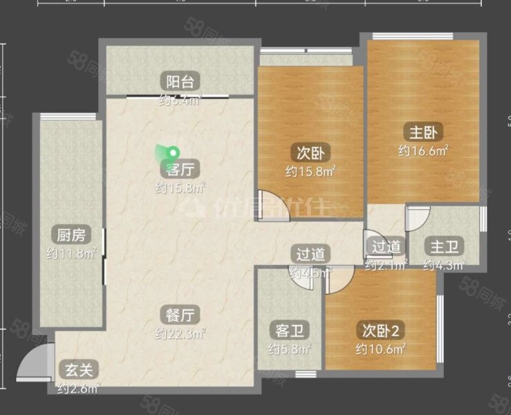 中交中央公园美麓3室2厅2卫100.9㎡南北135万