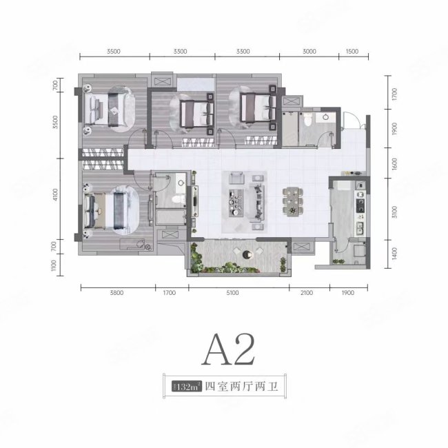 西宸春天4室2厅2卫132㎡东南146万