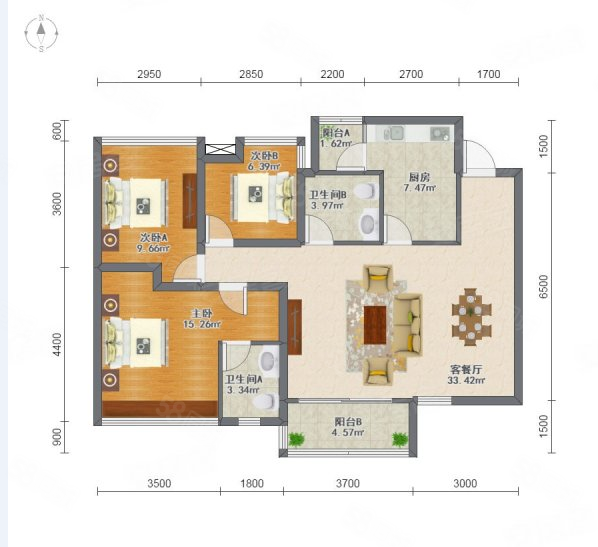 树蓓巷1号院3室1厅2卫89.9㎡东南80万