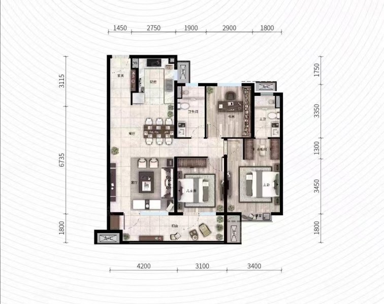 环球港湾3室2厅2卫128㎡南北160万