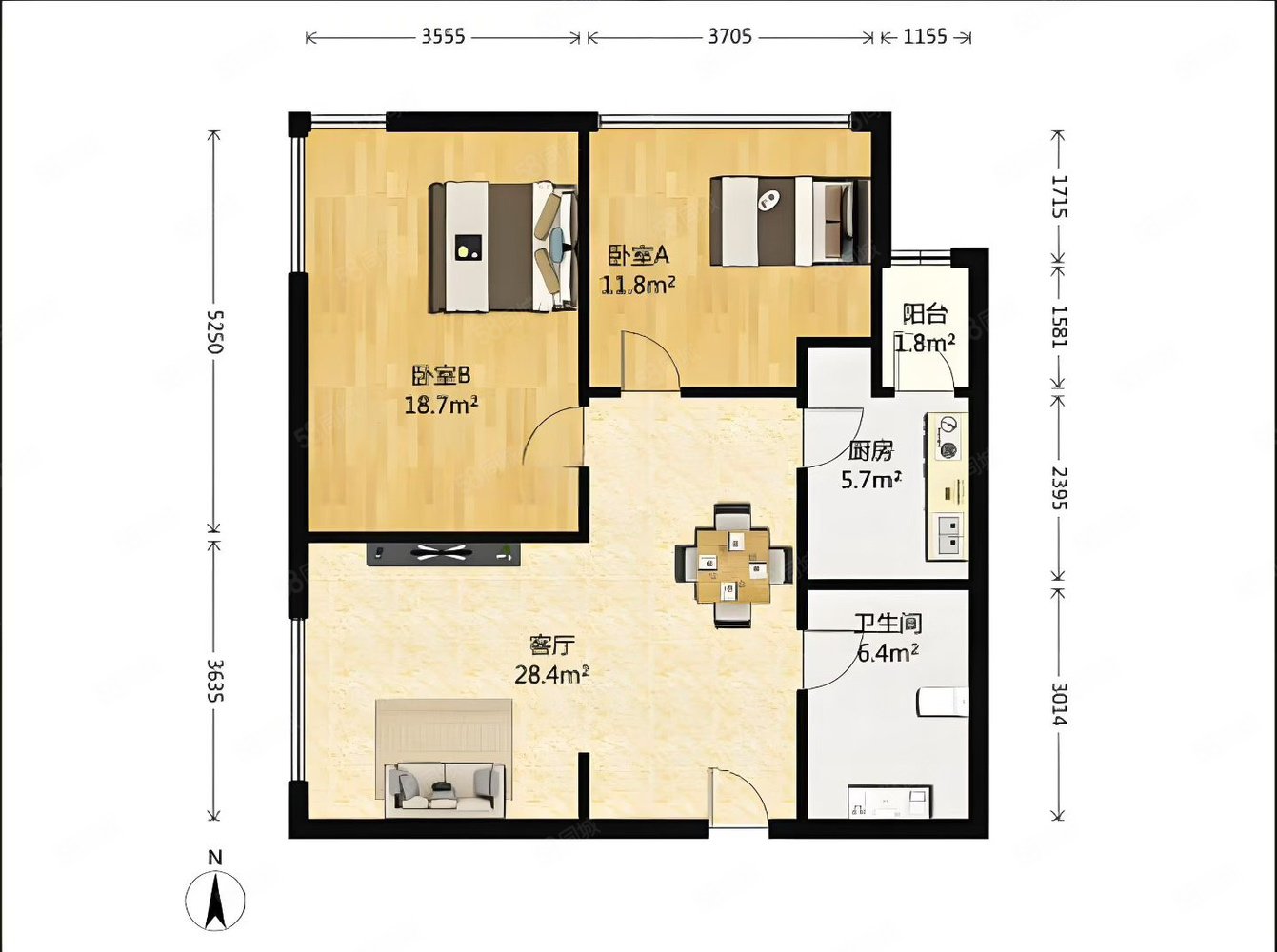遠(yuǎn)洋新干線2室2廳1衛(wèi)99.79㎡南北639萬(wàn)