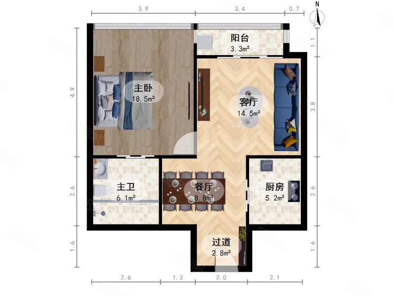 远中悦莱1室1厅1卫93.5㎡北955万