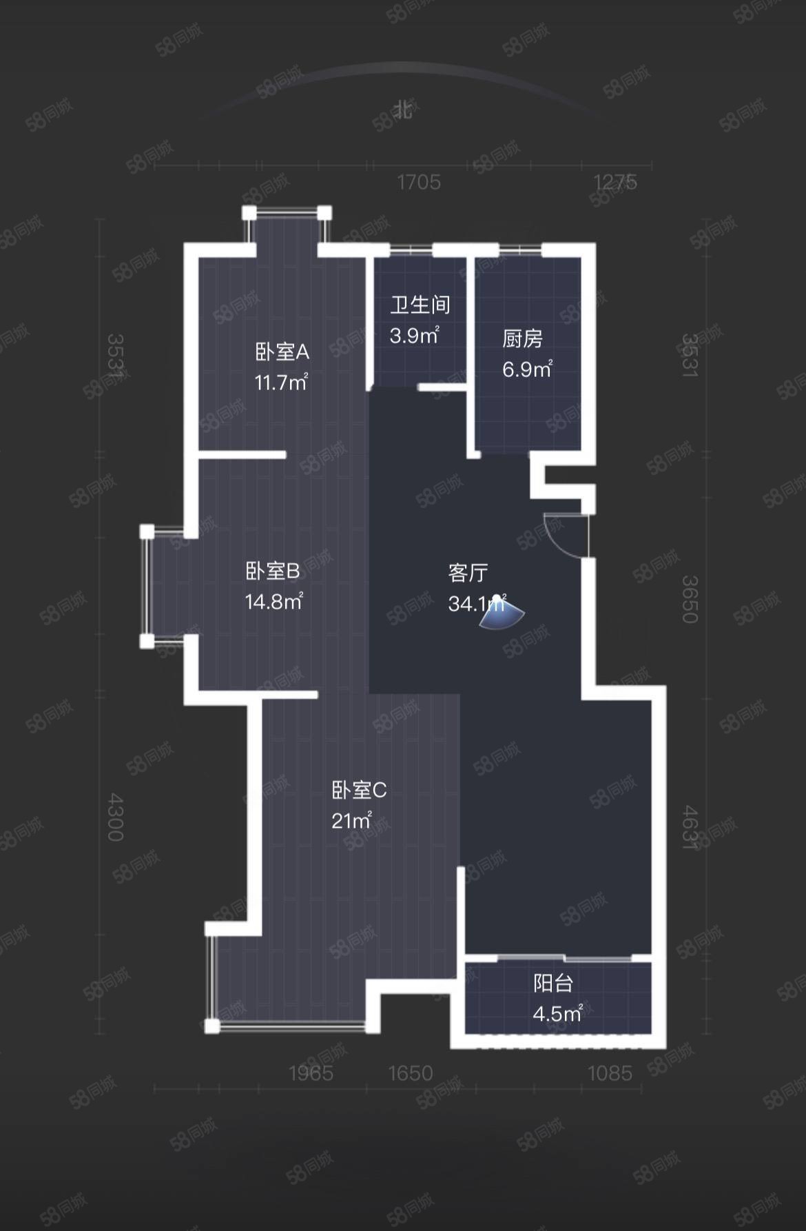 宜龙皖江春晓3室2厅1卫114㎡南北78万