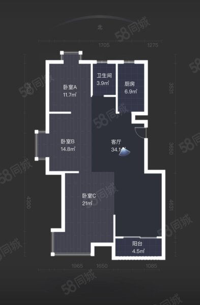 宜龙皖江春晓3室2厅1卫114㎡南北78万