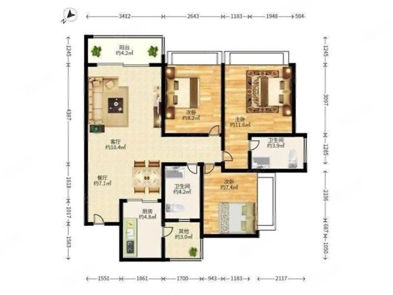 中粮凤凰里3室2厅2卫89.6㎡南415万