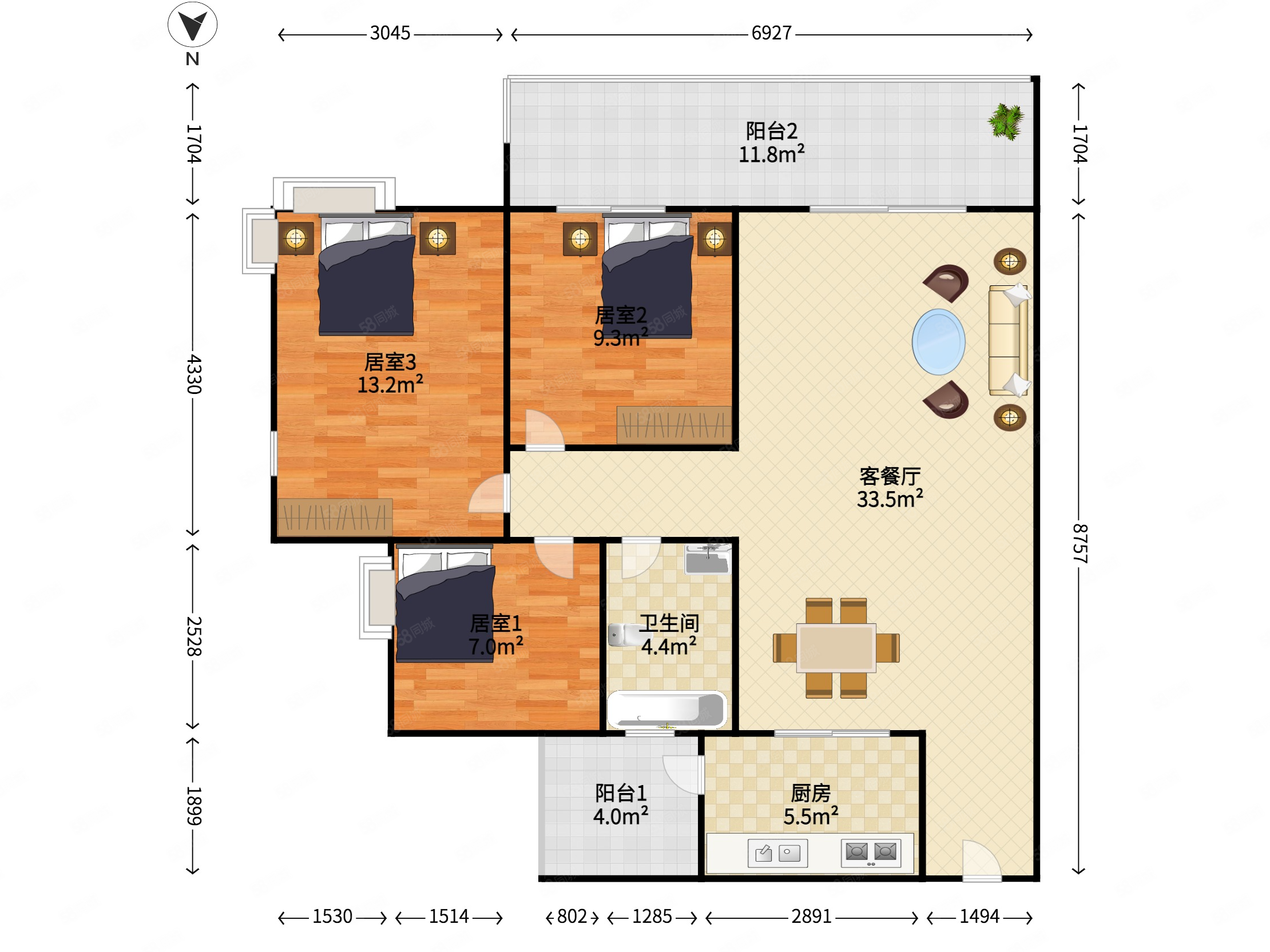 实地璟湖城百合家园3室2厅1卫103㎡南105万