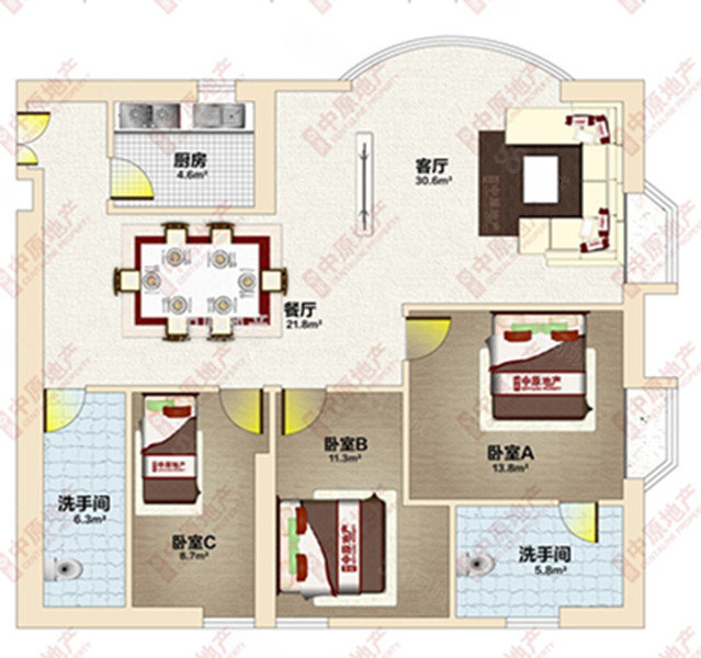 海珠半岛花园3室2厅2卫119㎡北770万