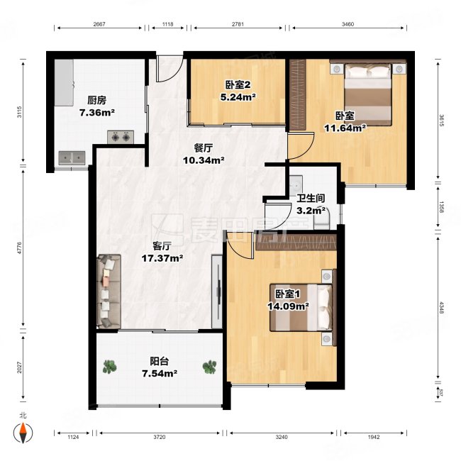 新大陆壹号3室2厅1卫87.79㎡南175万