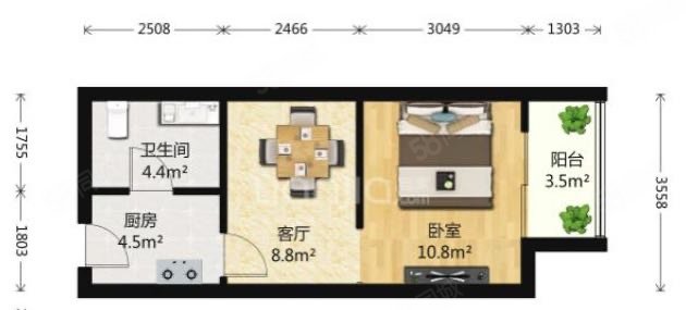 中润温泉水城1室1厅46.69㎡49.8万二手房图片