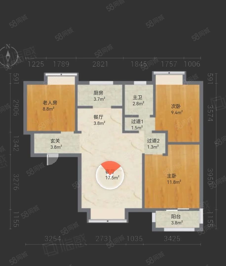 幸福城朗园3室2厅1卫106㎡南北107万