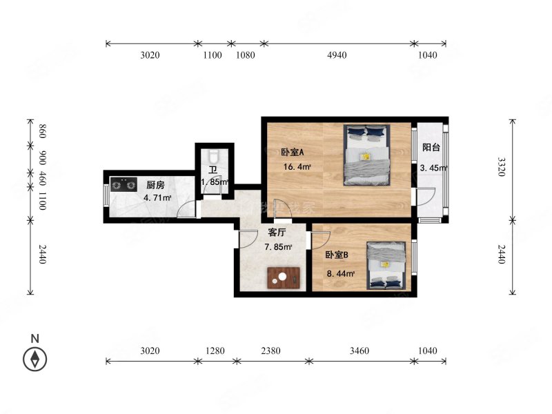 新街口外大街6号院2室1厅1卫56.1㎡东西750万