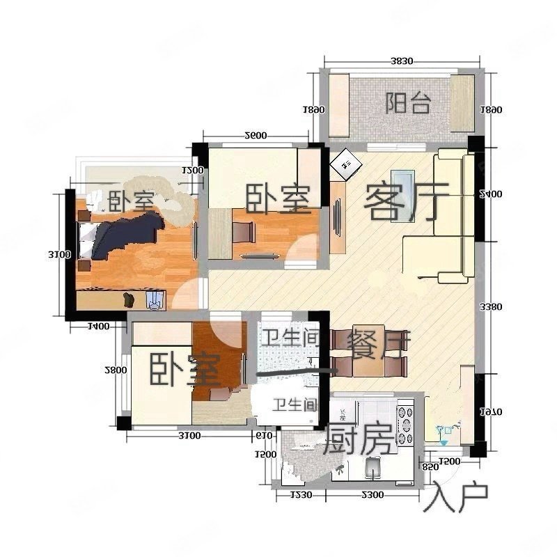 精装全新三室双卫带阳台 拎包入住,泰丰国际城-自贡58同城