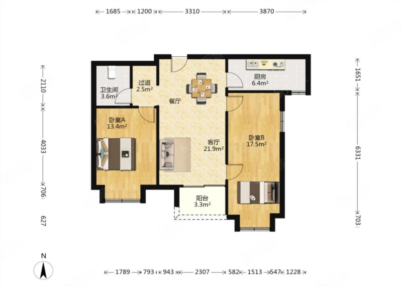 中国铁建万科翡翠国际3室2厅1卫93.28㎡南228万