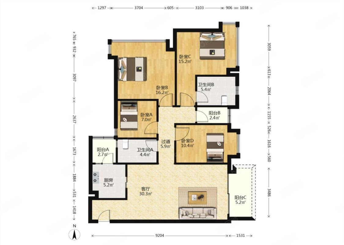 知识城时代天韵望湖四房中高楼层安静望园林送全屋家私