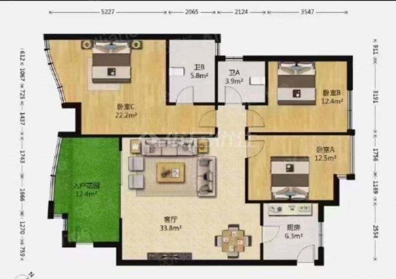 中铁逸都国际(F区)3室2厅2卫129.64㎡南北180万