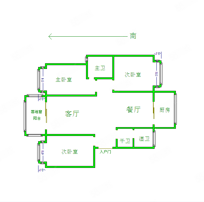 百合苑3室2厅2卫125.69㎡南北60万