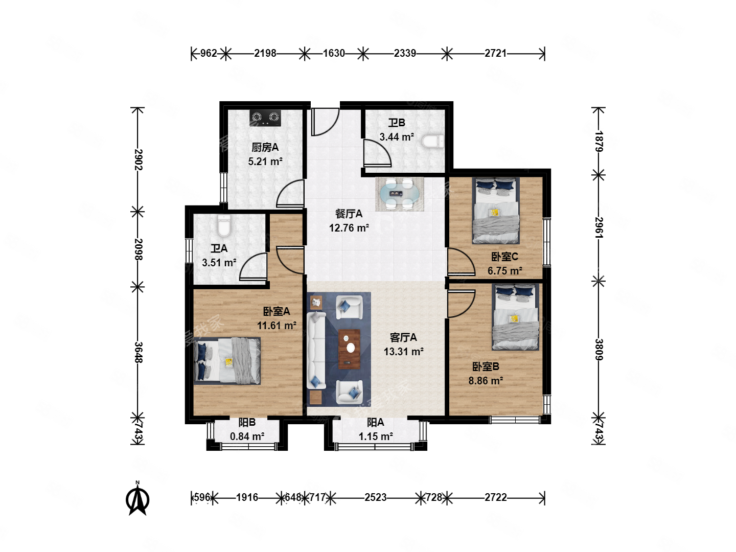 安寧佳園3室2廳2衛(wèi)99.9㎡東西729萬(wàn)