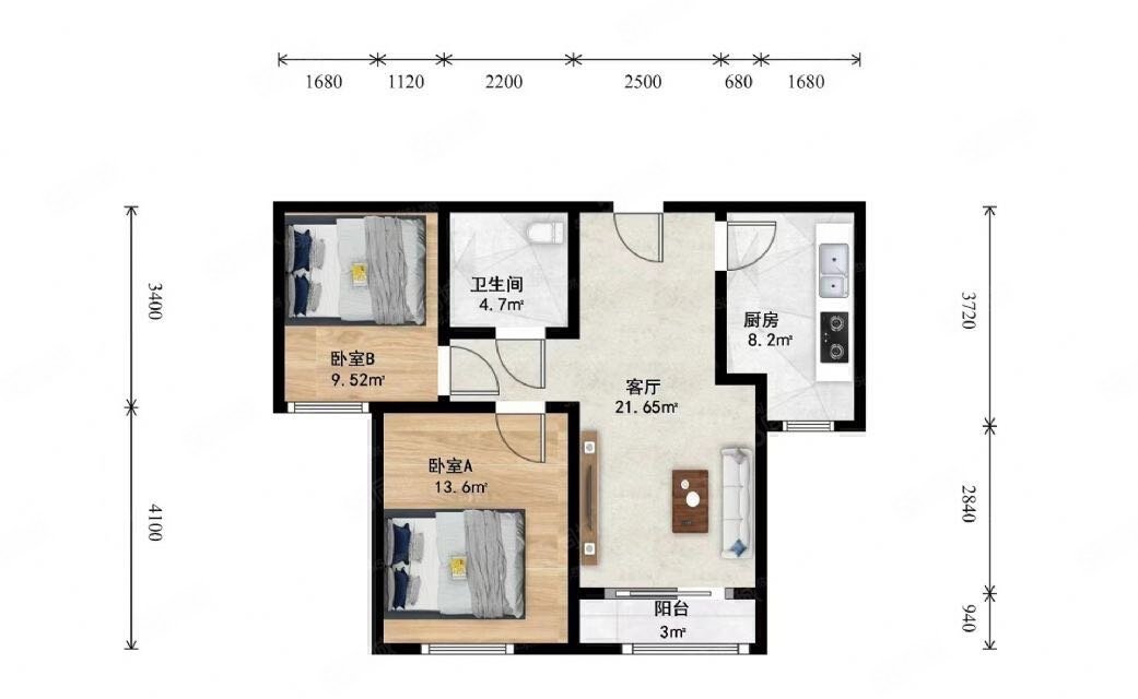 安新路6號院2室2廳1衛(wèi)86㎡南北780萬