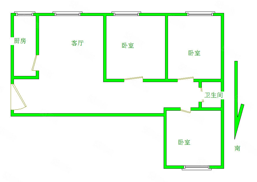 自由里3室1厅1卫101㎡南北52万