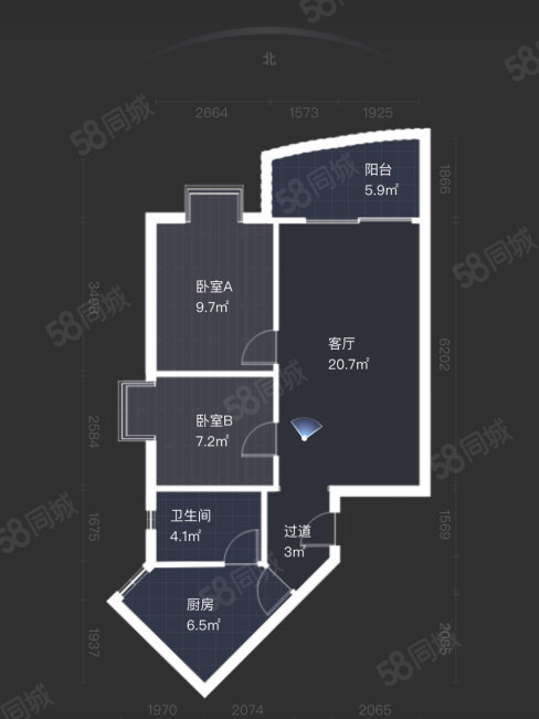 金桂园2室2厅1卫72㎡南北270万