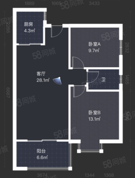 青龙半山骊园2室2厅1卫82㎡南50万