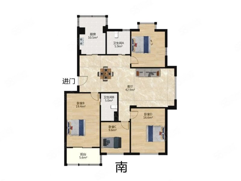 常青藤小城3室2厅2卫137㎡南北308万