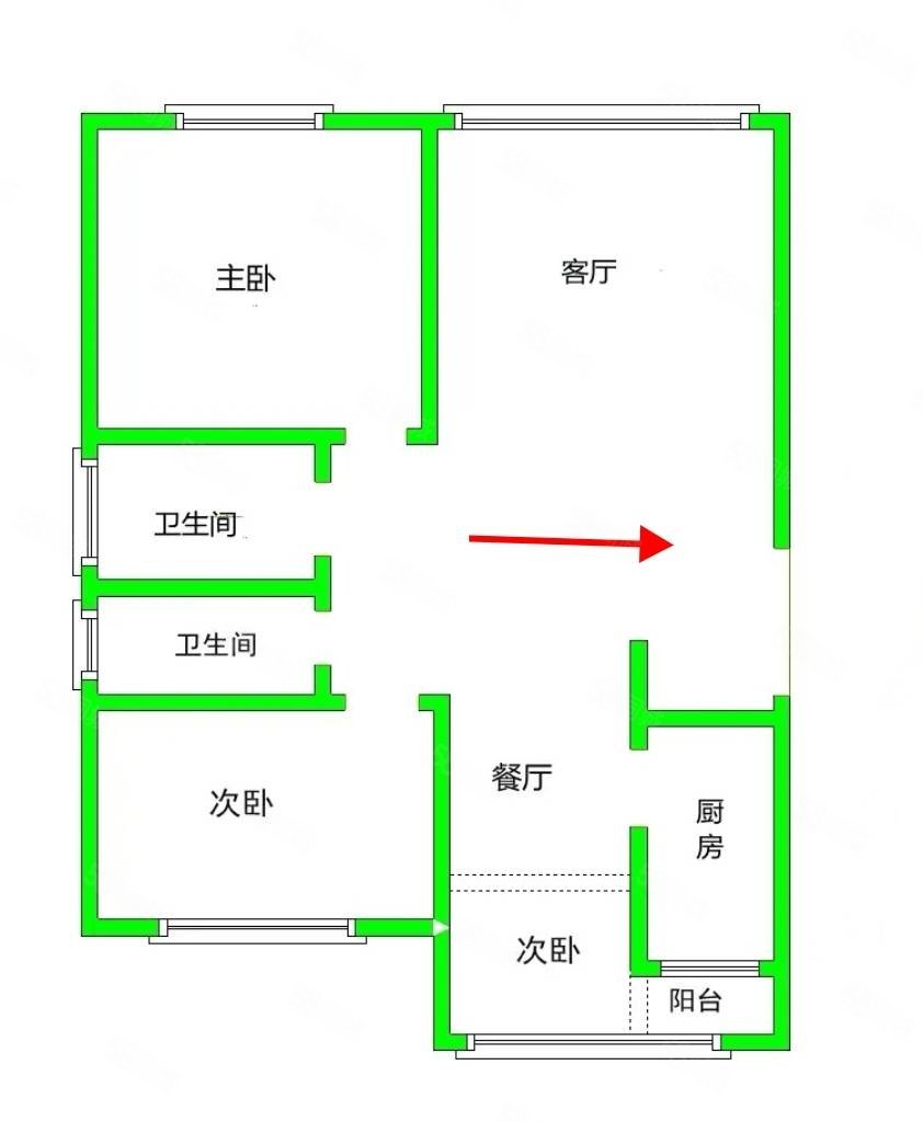 汇景新城3室2厅2卫90.44㎡南北195万