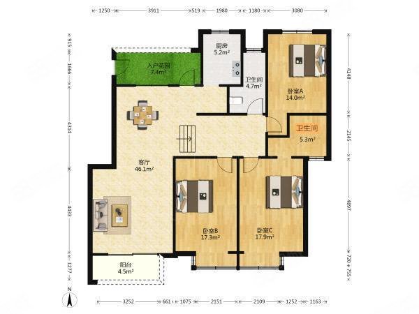 春江绿岛3室2厅2卫145㎡南北186万