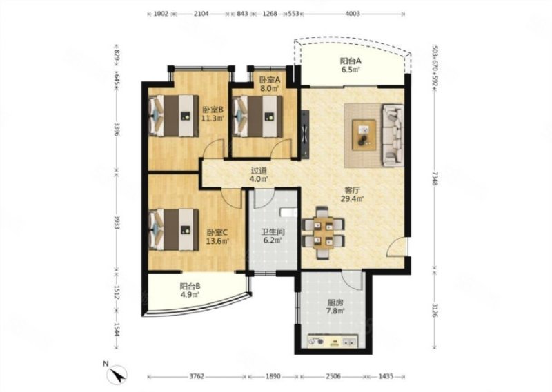 三十所新北小区宿舍3室2厅1卫109.39㎡南北178万