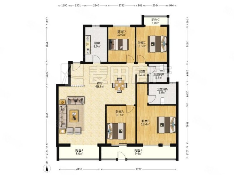 领秀新硅谷CD区4室2厅2卫146.5㎡南北1660万