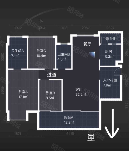 锦绣国际花城(三期)3室2厅2卫118.28㎡南115万