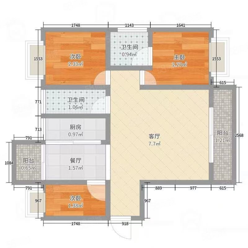 兴丽城C区3室2厅2卫131.21㎡南北52.8万
