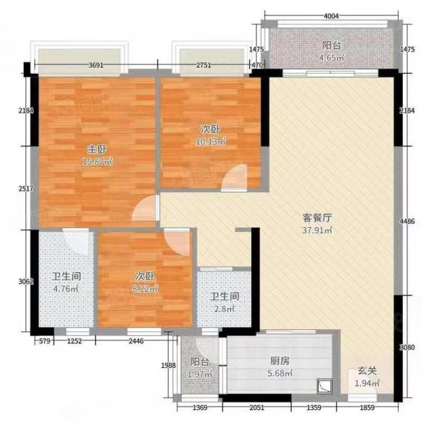 东城1号3室2厅2卫106㎡南北61.8万