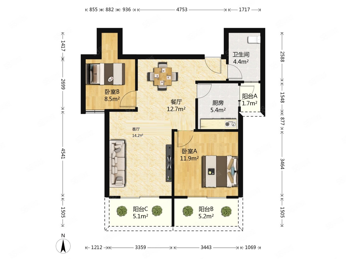 阳光水岸苑(公寓住宅)2室2厅1卫90.01㎡南389万