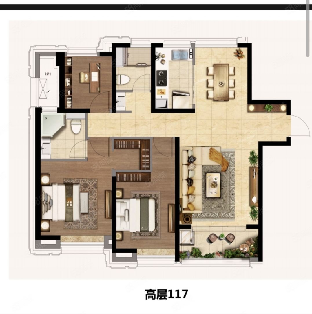 陆港绿城西安全运村甘棠苑3室2厅2卫114.82㎡南北223万