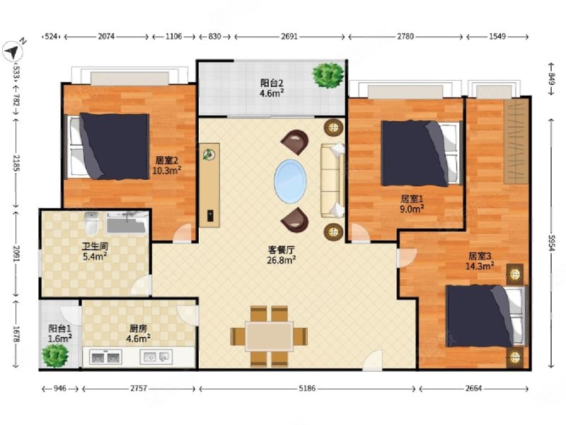 居宜公寓3室2厅1卫95㎡东南53万